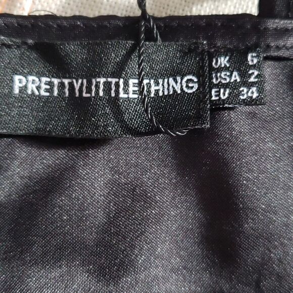 Pretty Little Thing Top Womens 2 Black Satin Dipped Ham Boned Corset Cami Swifty - Picture 2 of 9